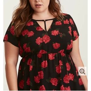 Floral Short Sleeve Blouse with T-Strap